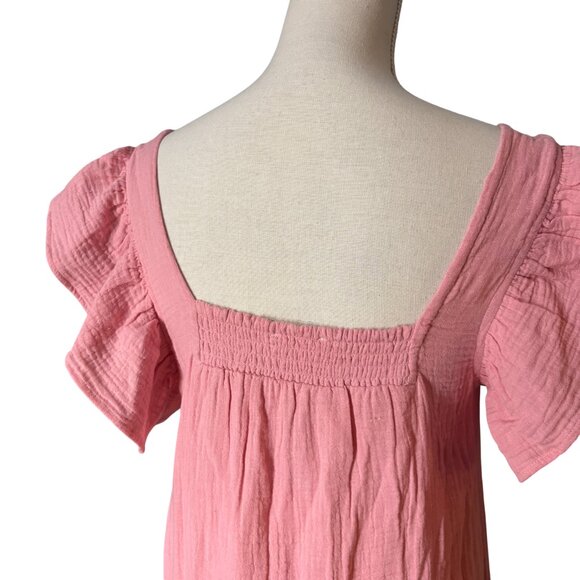 NWT Ophelia & Indigo Flora Dress in pink M medium midi flutter sleeve cotton - Picture 8 of 9